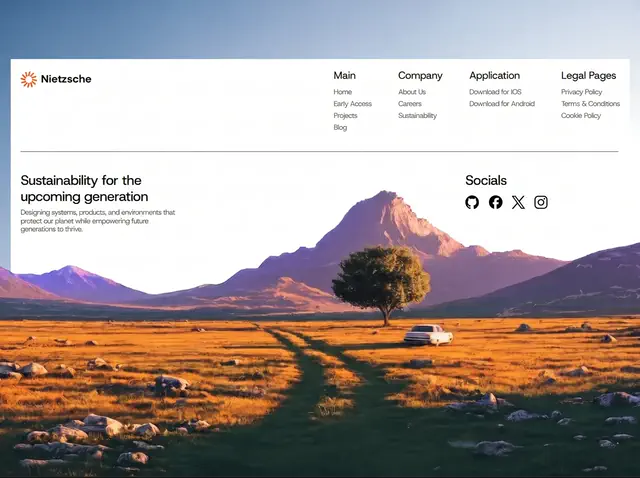 Nietzsche Sustainability — Footer website design direction